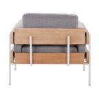 Kari Accent Chair - White Metal, Natural Wood, Light Grey Fabric