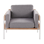 Kari Accent Chair - White Metal, Natural Wood, Light Grey Fabric