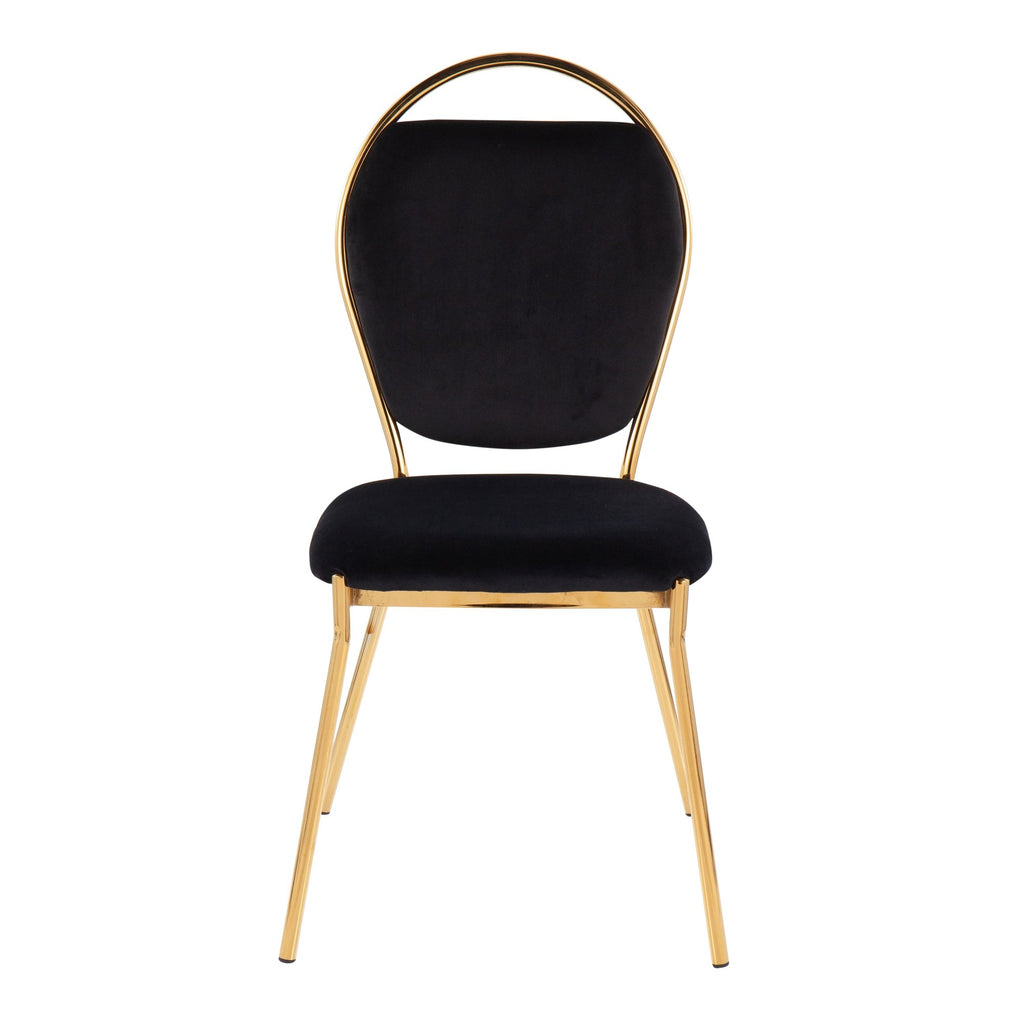 Keyhole Dining Chair - Set of 2 - Gold Metal, Black Velvet