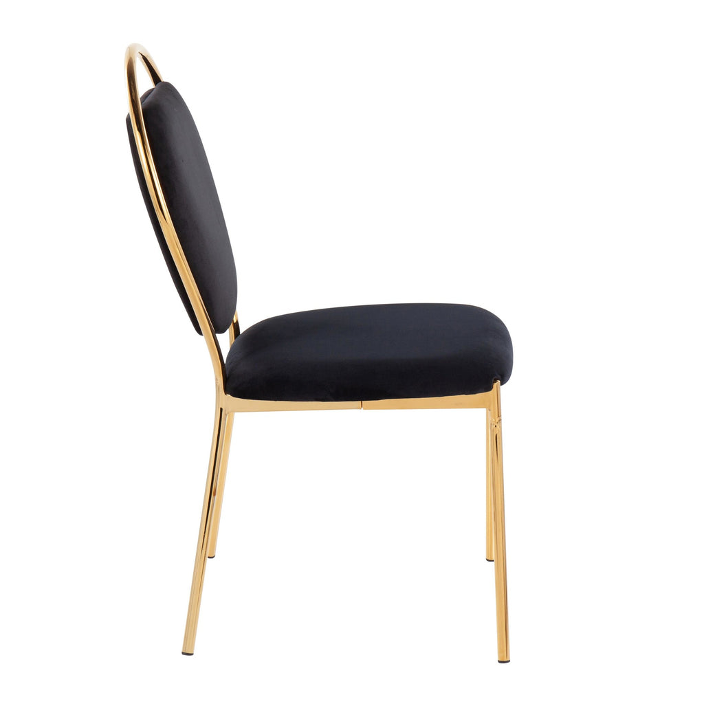 Keyhole Dining Chair - Set of 2 - Gold Metal, Black Velvet