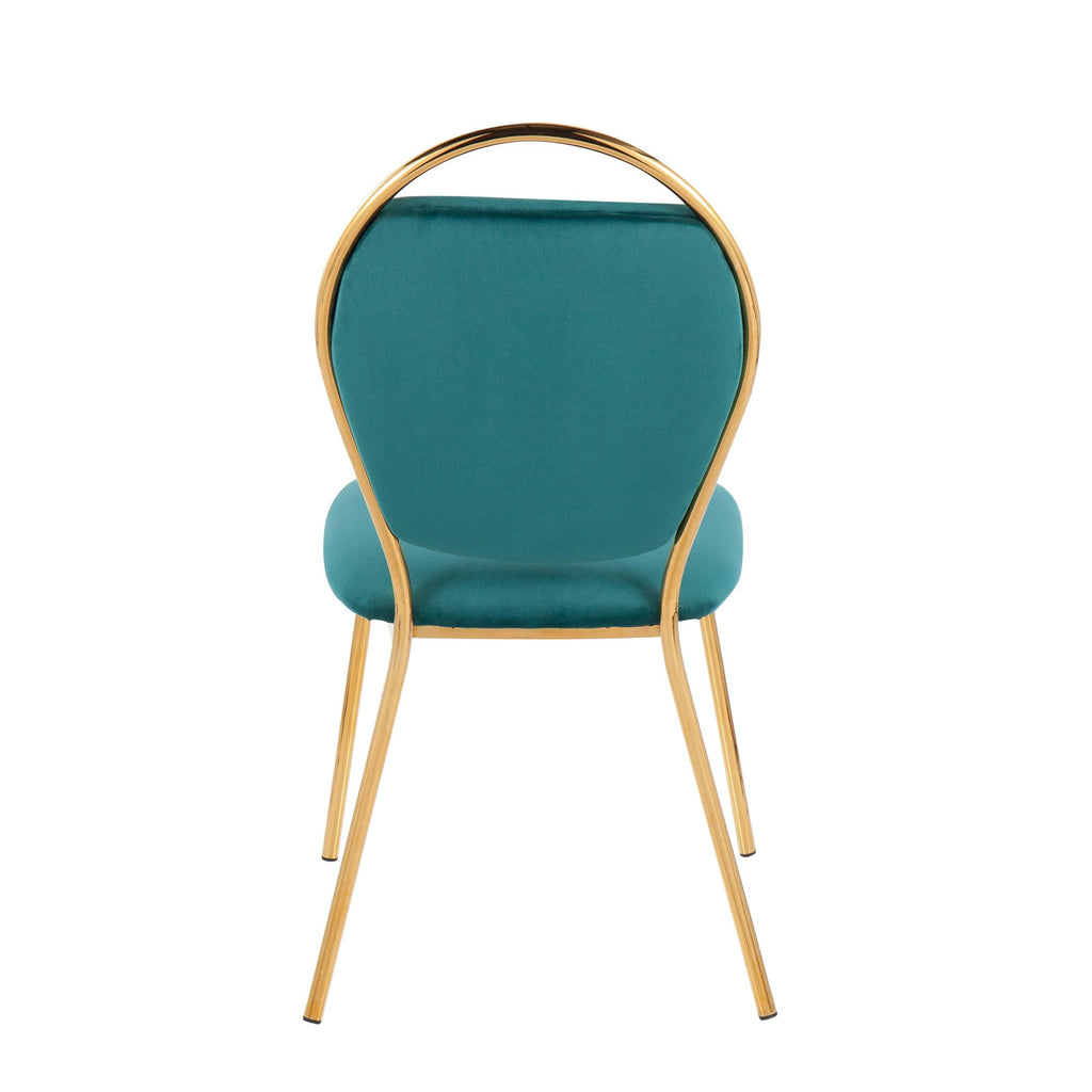 Keyhole Dining Chair - Set of 2 - Gold Metal, Green Velvet