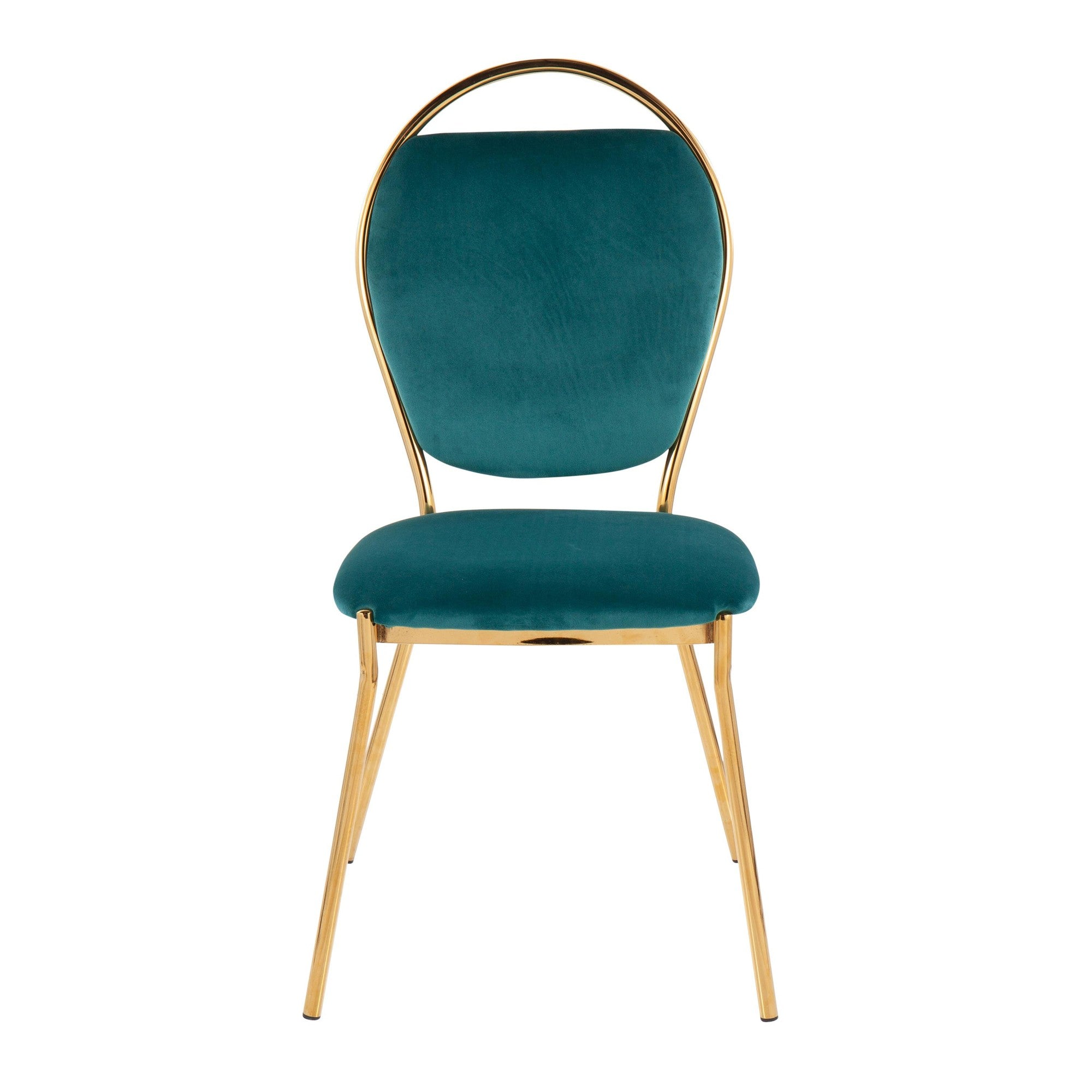 Keyhole Dining Chair - Set of 2 - Gold Metal, Green Velvet