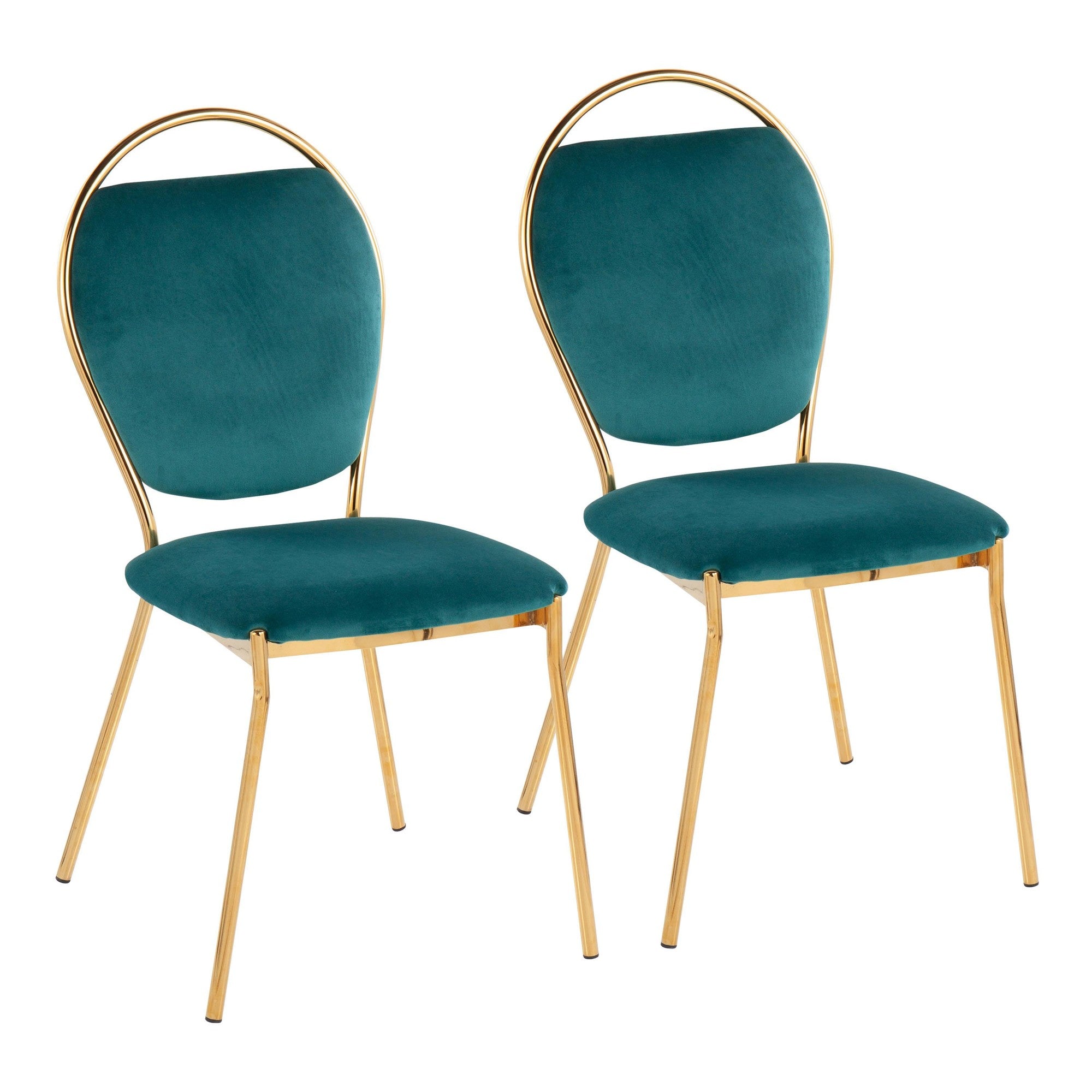 Keyhole Dining Chair - Set of 2 - Gold Metal, Green Velvet