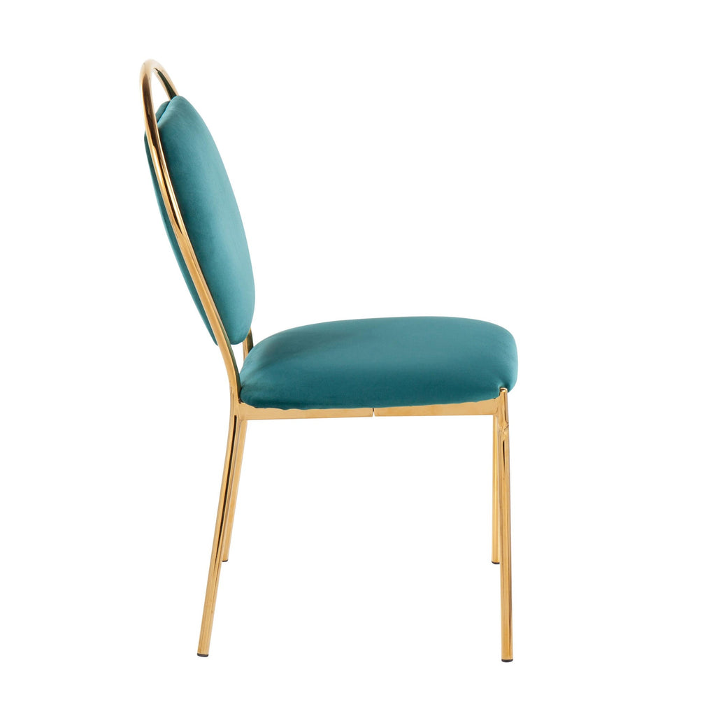 Keyhole Dining Chair - Set of 2 - Gold Metal, Green Velvet