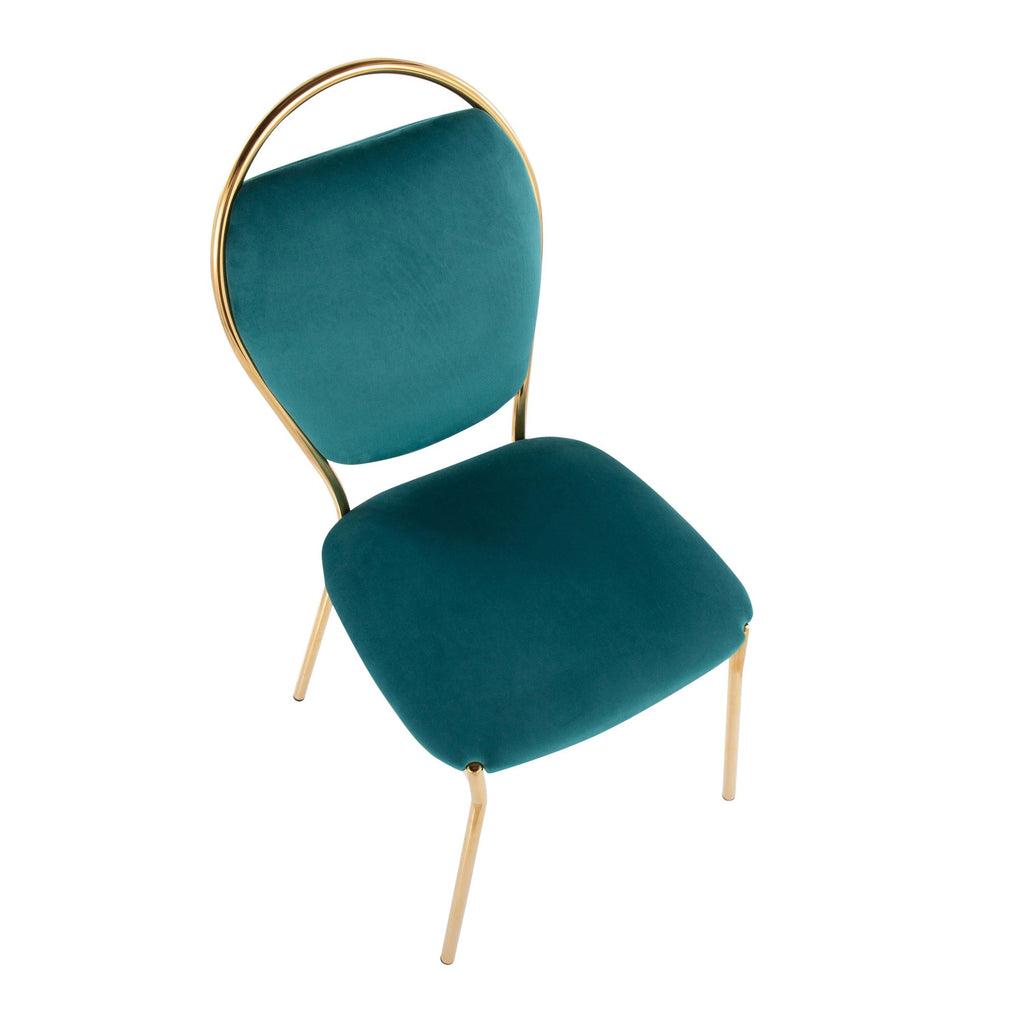 Keyhole Dining Chair - Set of 2 - Gold Metal, Green Velvet