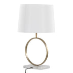 Moon Table Lamp - White Marble, Gold Metal, White Linen