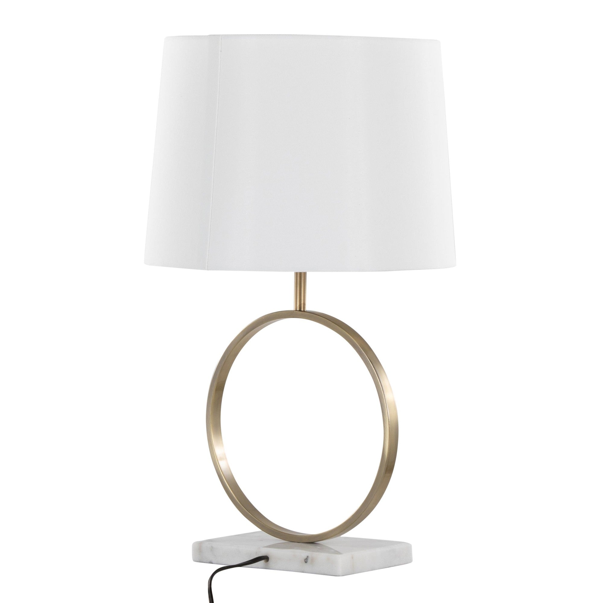 Moon Table Lamp - White Marble, Gold Metal, White Linen