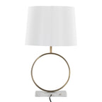 Moon Table Lamp - White Marble, Gold Metal, White Linen