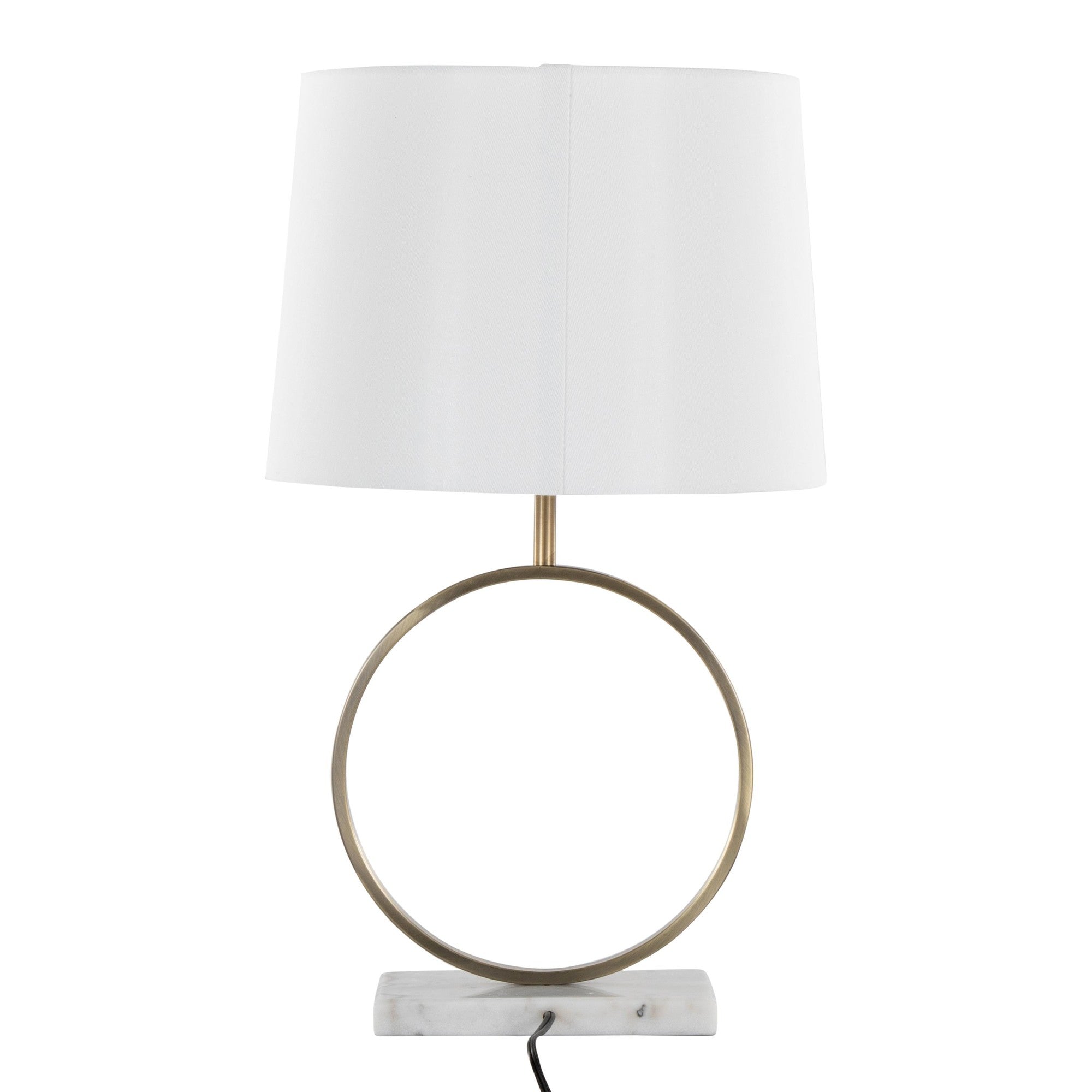 Moon Table Lamp - White Marble, Gold Metal, White Linen