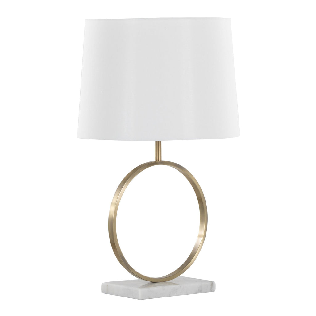Moon Table Lamp - White Marble, Gold Metal, White Linen