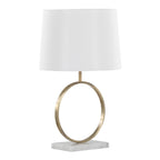 Moon Table Lamp - White Marble, Gold Metal, White Linen