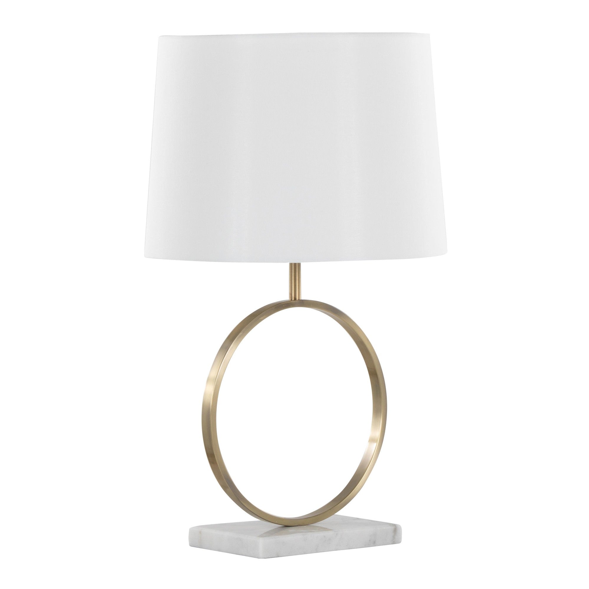 Moon Table Lamp - White Marble, Gold Metal, White Linen