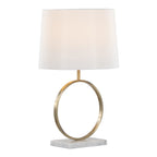 Moon Table Lamp - White Marble, Gold Metal, White Linen