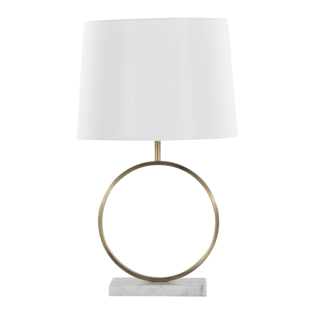 Moon Table Lamp - White Marble, Gold Metal, White Linen