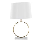 Moon Table Lamp - White Marble, Gold Metal, White Linen