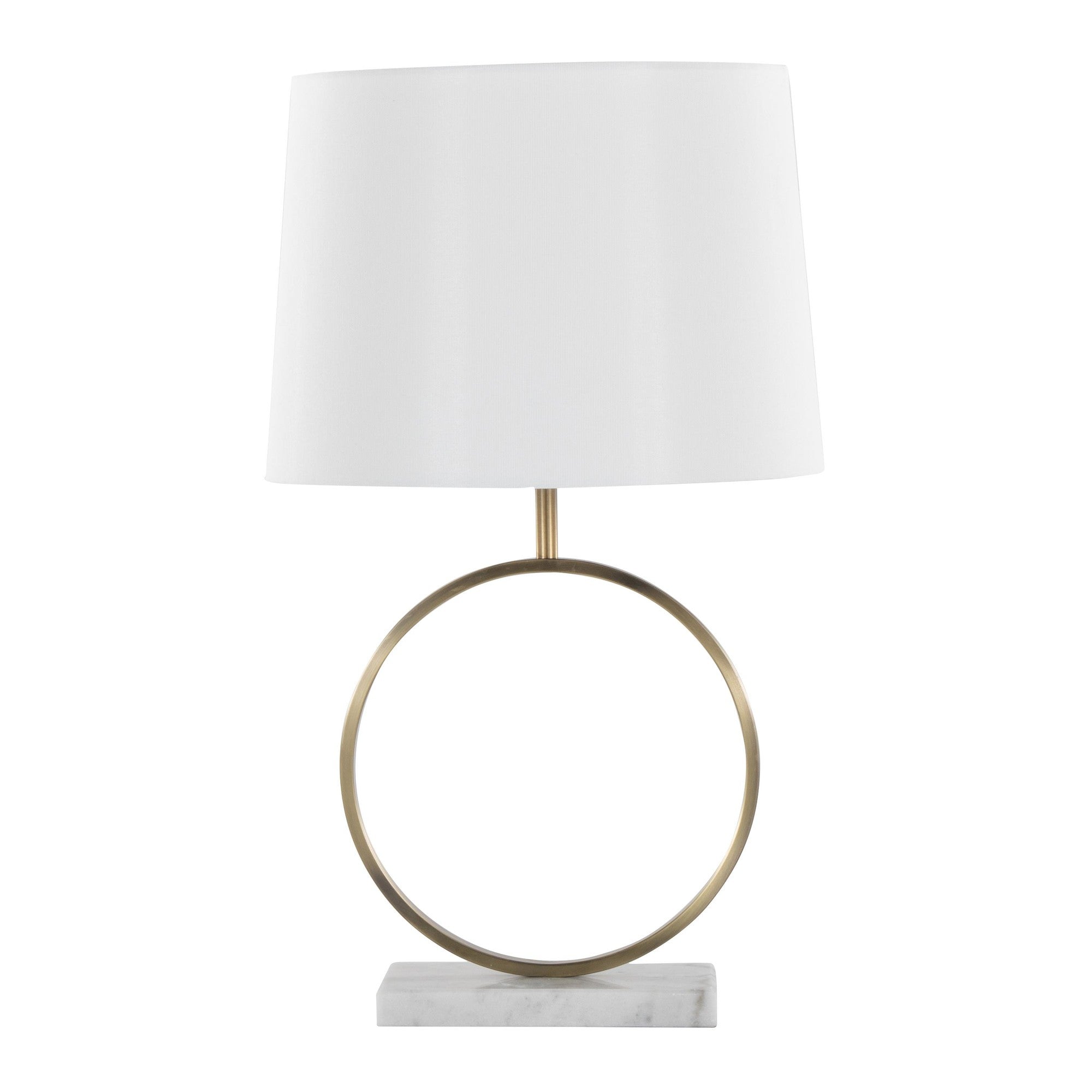 Moon Table Lamp - White Marble, Gold Metal, White Linen