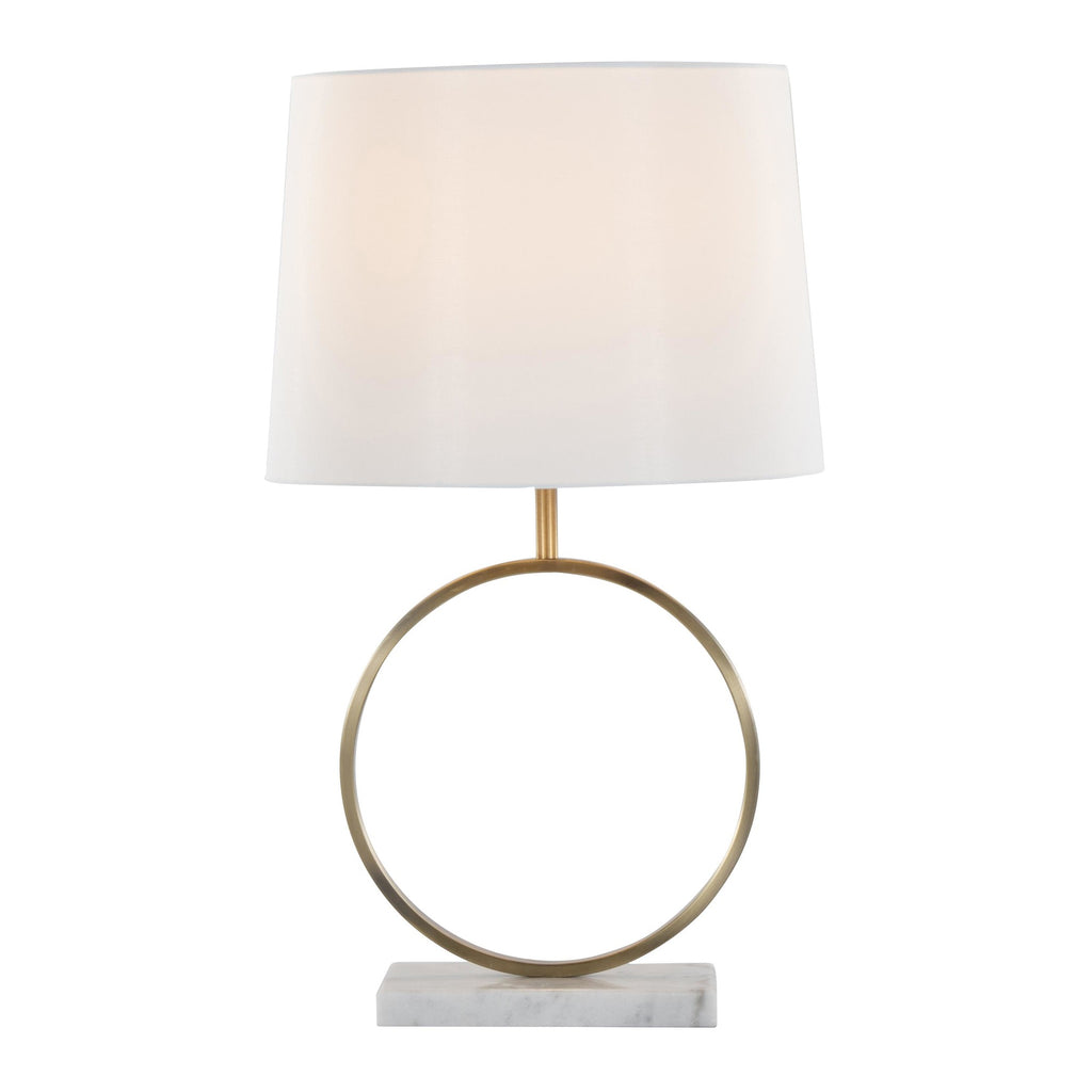 Moon Table Lamp - White Marble, Gold Metal, White Linen