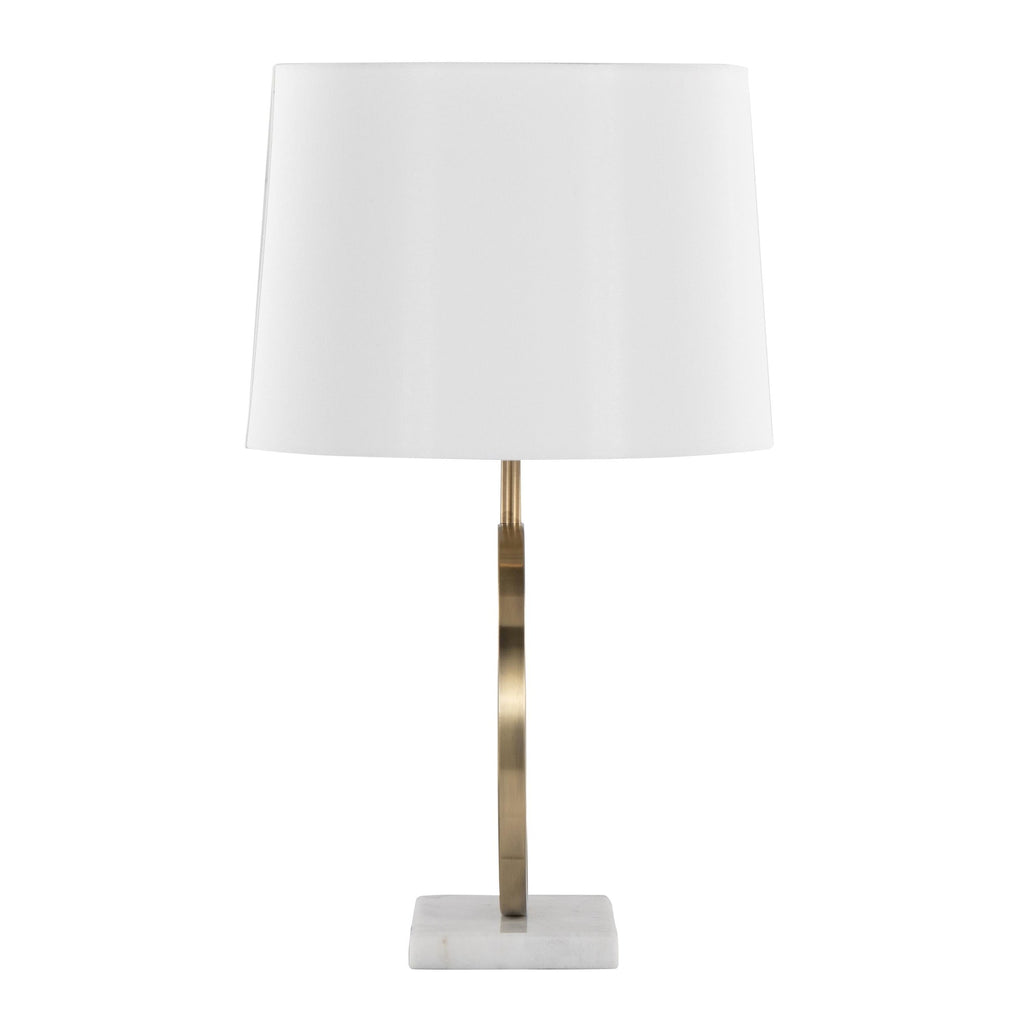 Moon Table Lamp - White Marble, Gold Metal, White Linen