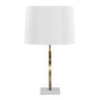 Moon Table Lamp - White Marble, Gold Metal, White Linen