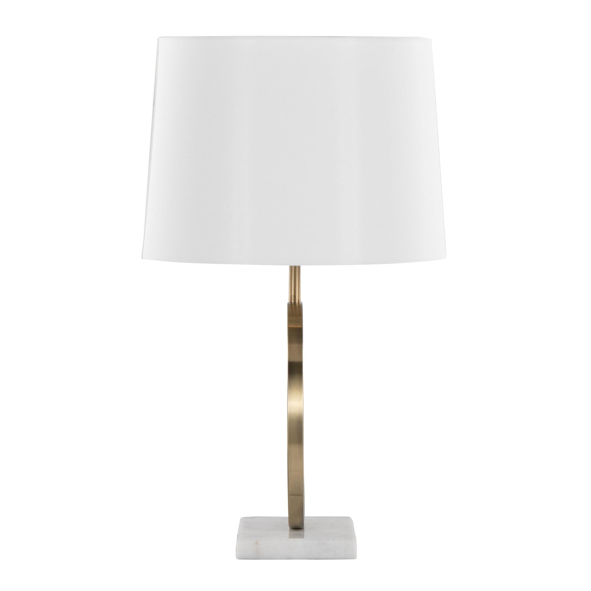 Moon Table Lamp - White Marble, Gold Metal, White Linen