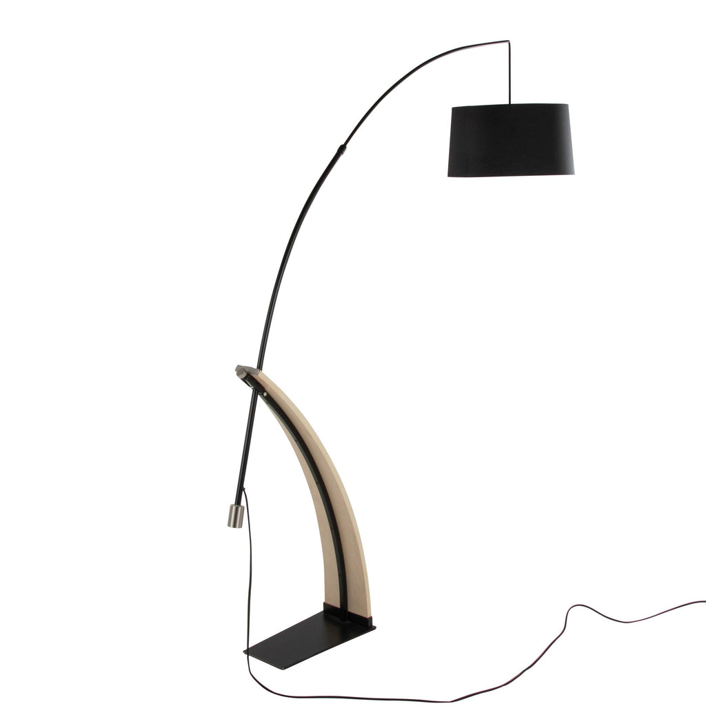 Robyn Floor Lamp - Natural Wood, Black Metal, Black Linen