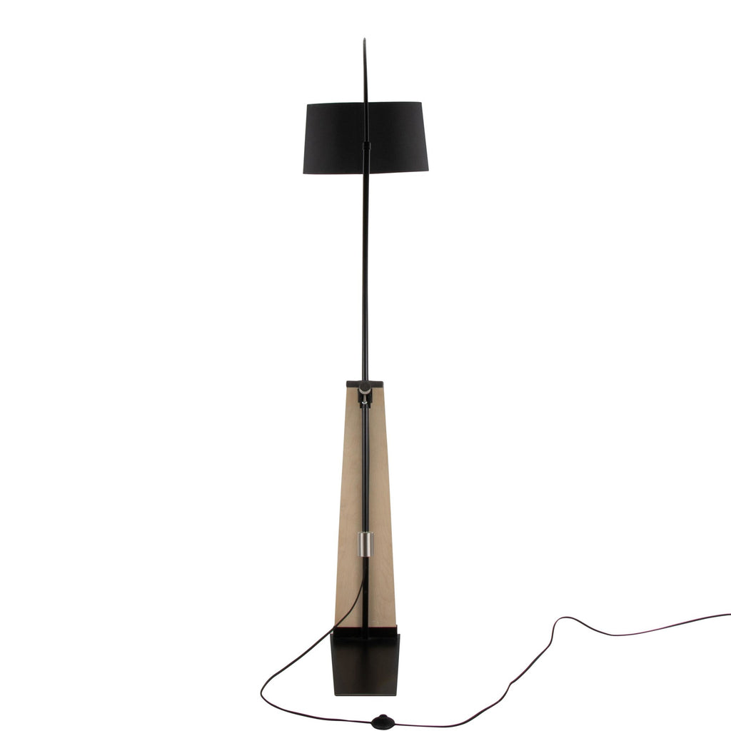 Robyn Floor Lamp - Natural Wood, Black Metal, Black Linen