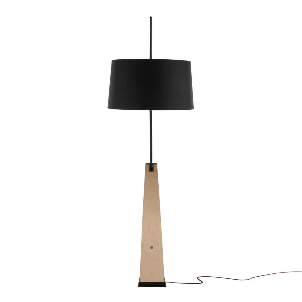 Robyn Floor Lamp - Natural Wood, Black Metal, Black Linen