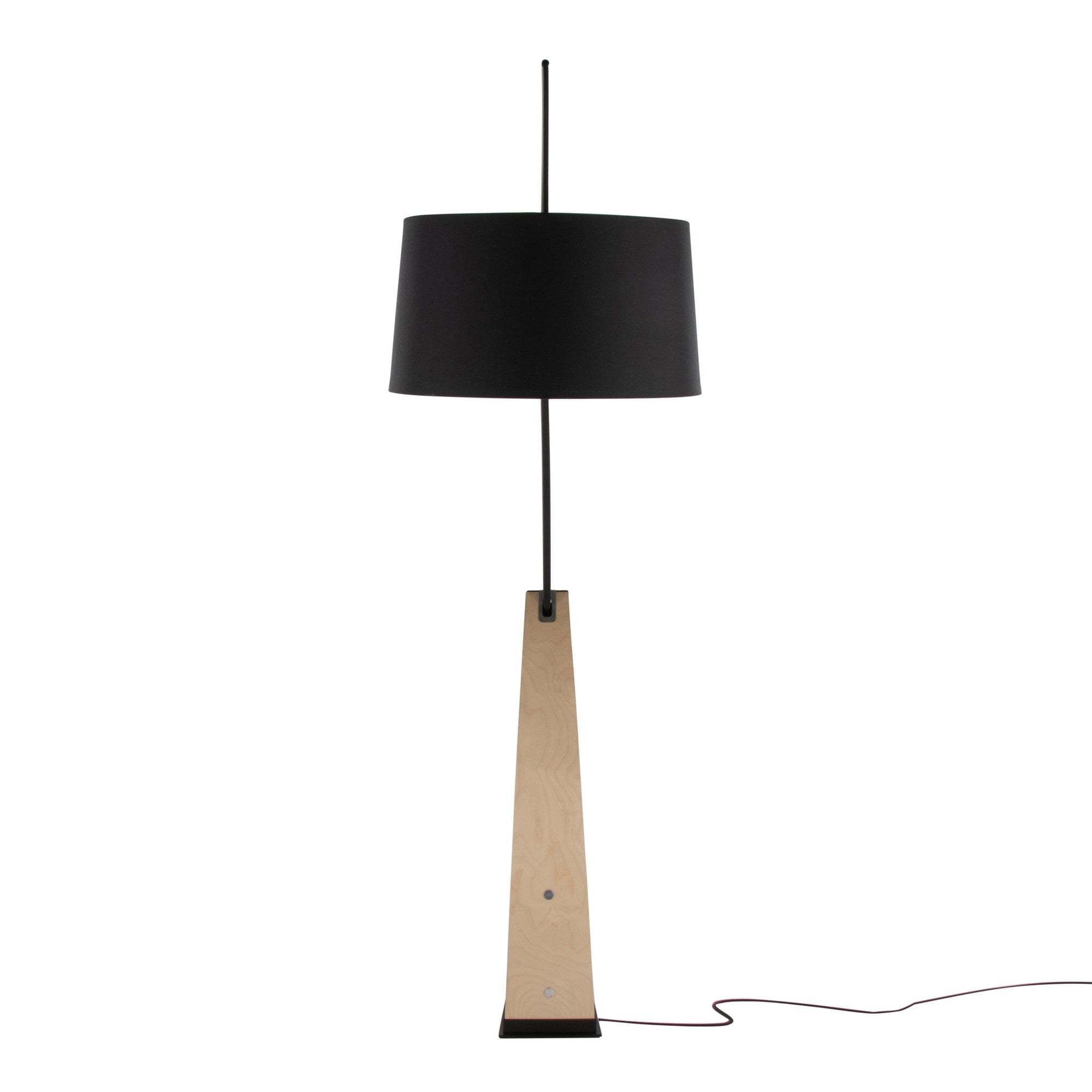 Robyn Floor Lamp - Natural Wood, Black Metal, Black Linen