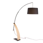 Robyn Floor Lamp - Natural Wood, Black Metal, Black Linen