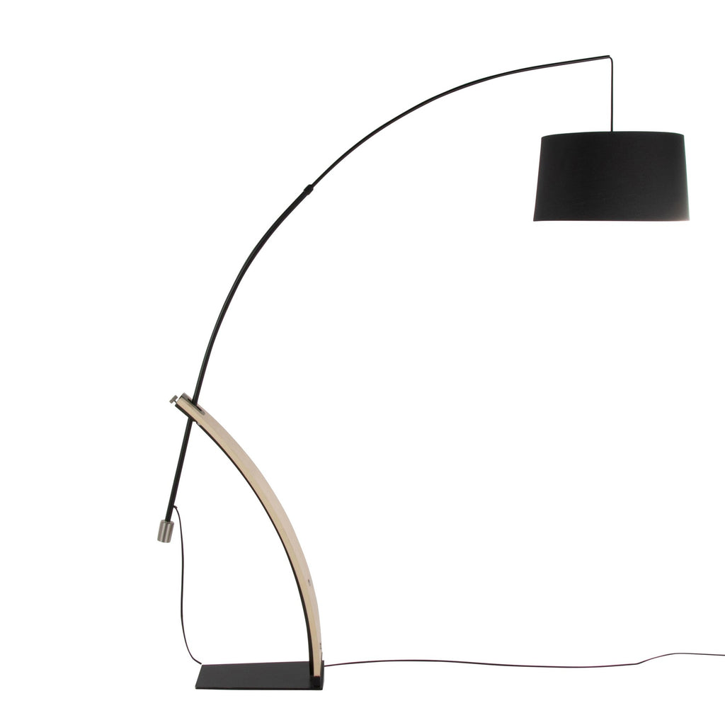 Robyn Floor Lamp - Natural Wood, Black Metal, Black Linen