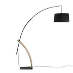 Robyn Floor Lamp - Natural Wood, Black Metal, Black Linen