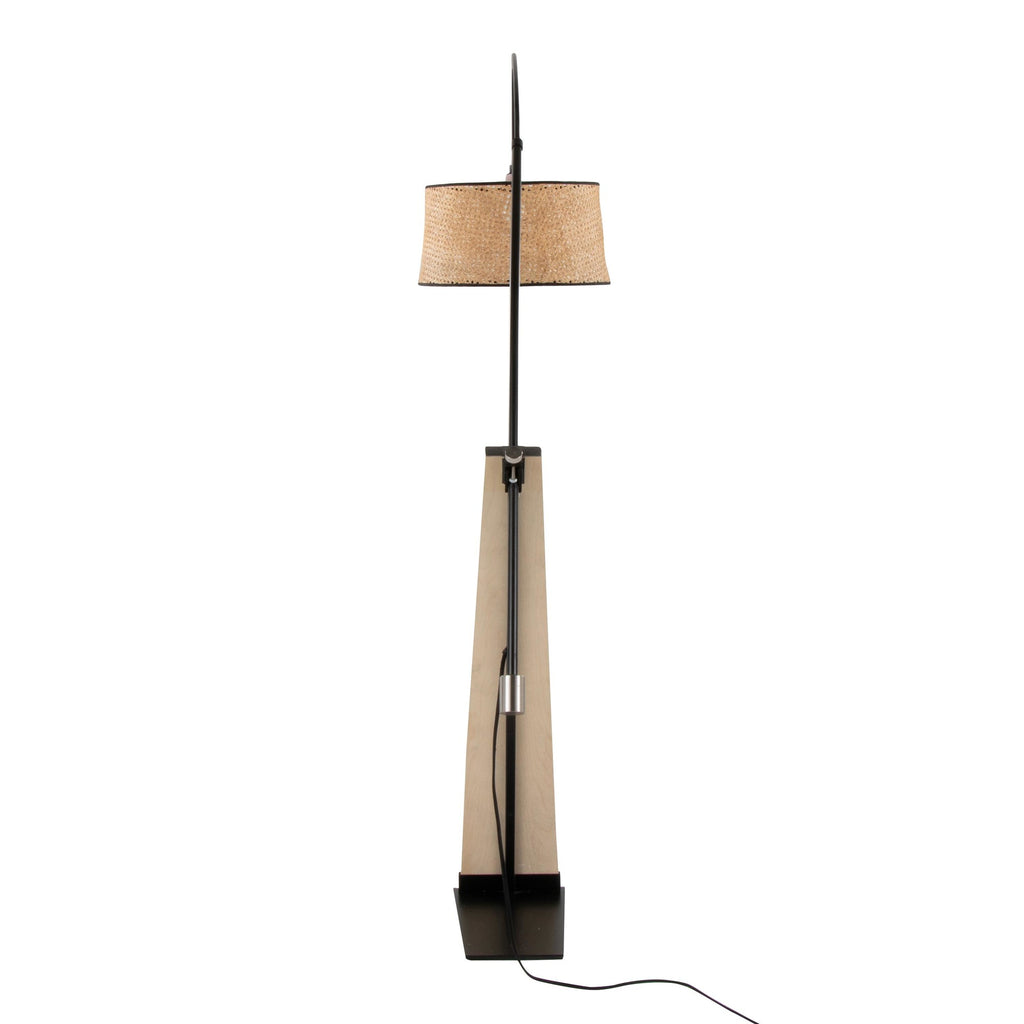 Robyn-salon Floor Lamp - Natural Wood, Black Metal, Natural Rattan