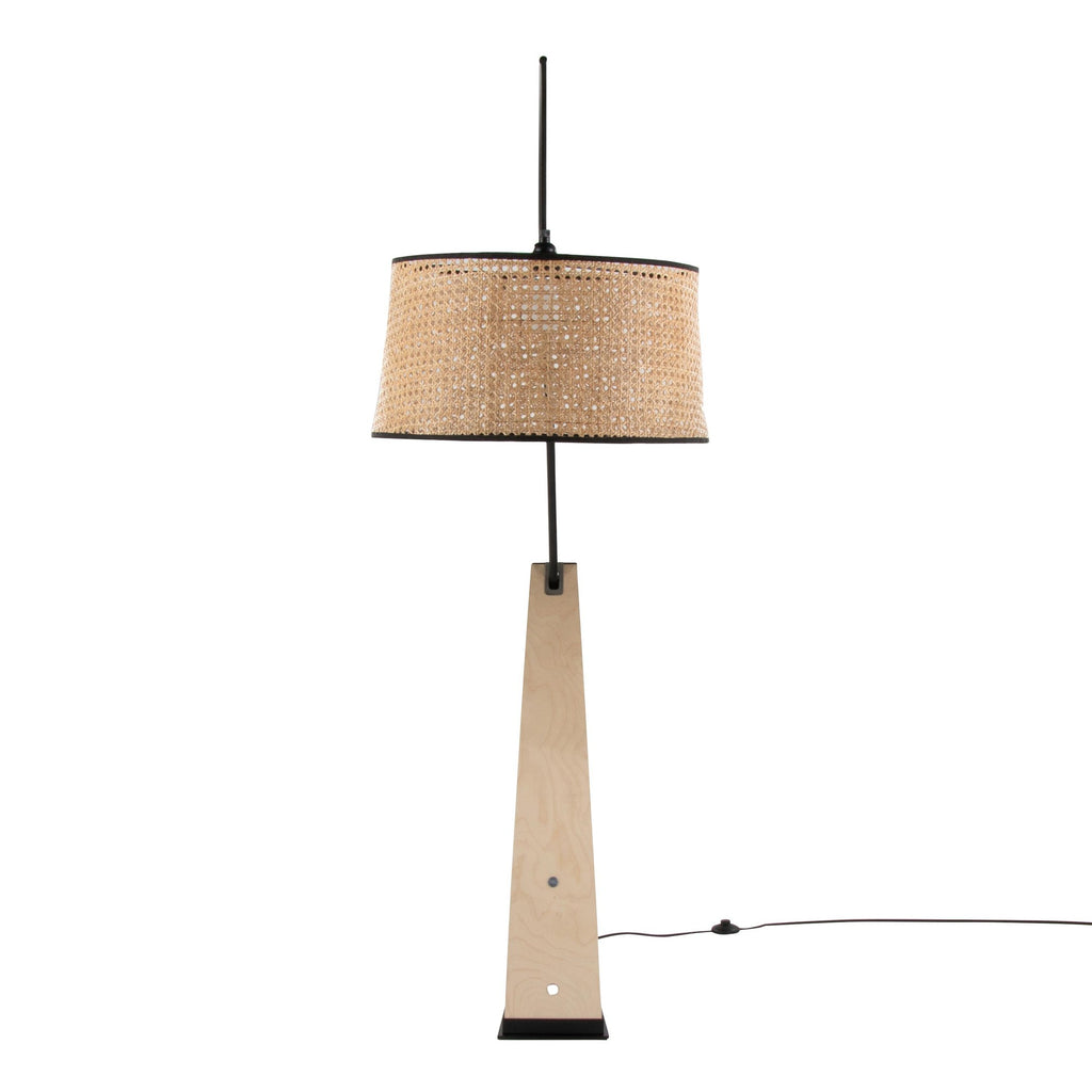 Robyn-salon Floor Lamp - Natural Wood, Black Metal, Natural Rattan