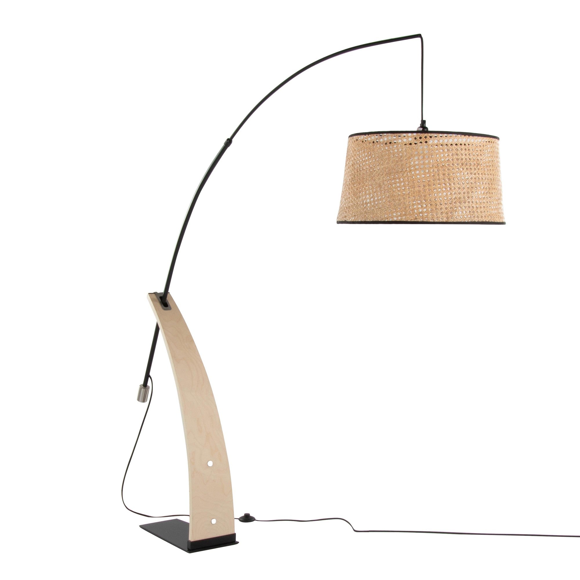 Robyn-salon Floor Lamp - Natural Wood, Black Metal, Natural Rattan