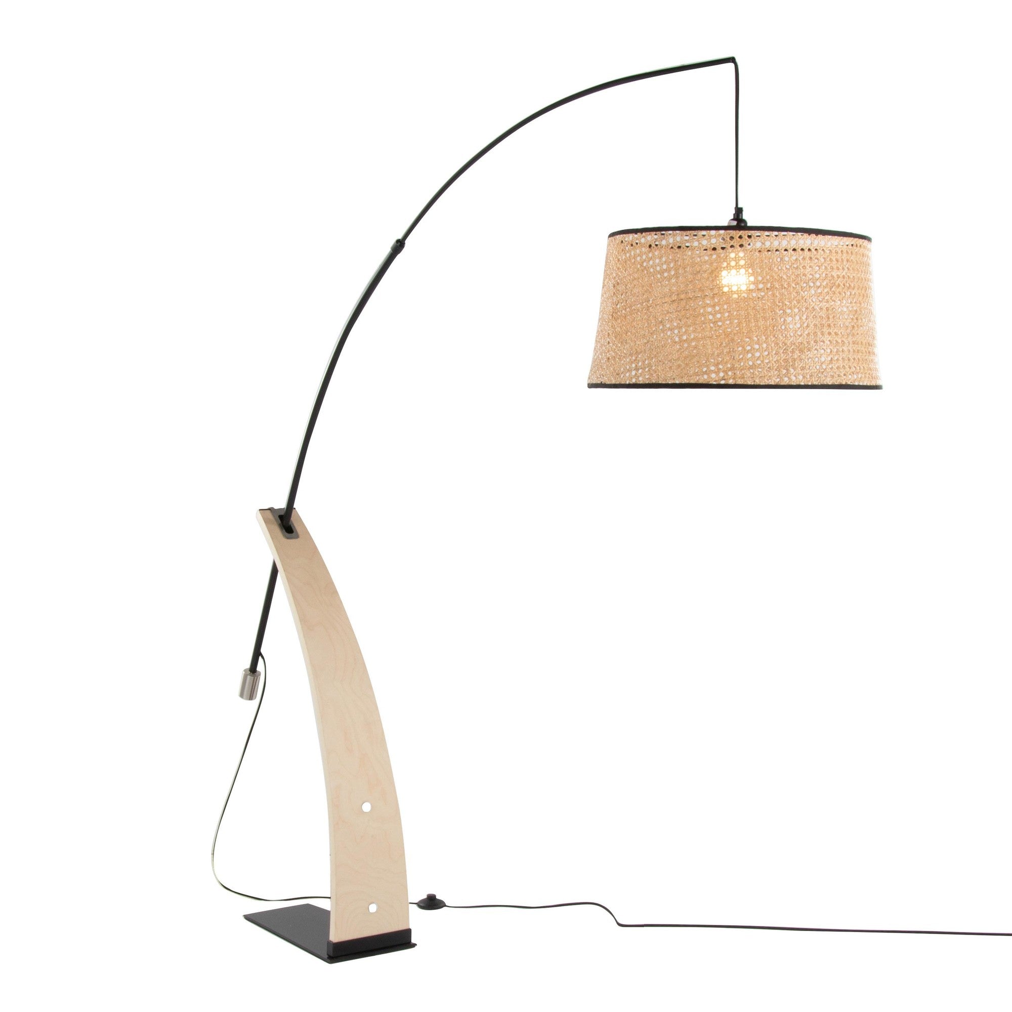 Robyn-salon Floor Lamp - Natural Wood, Black Metal, Natural Rattan