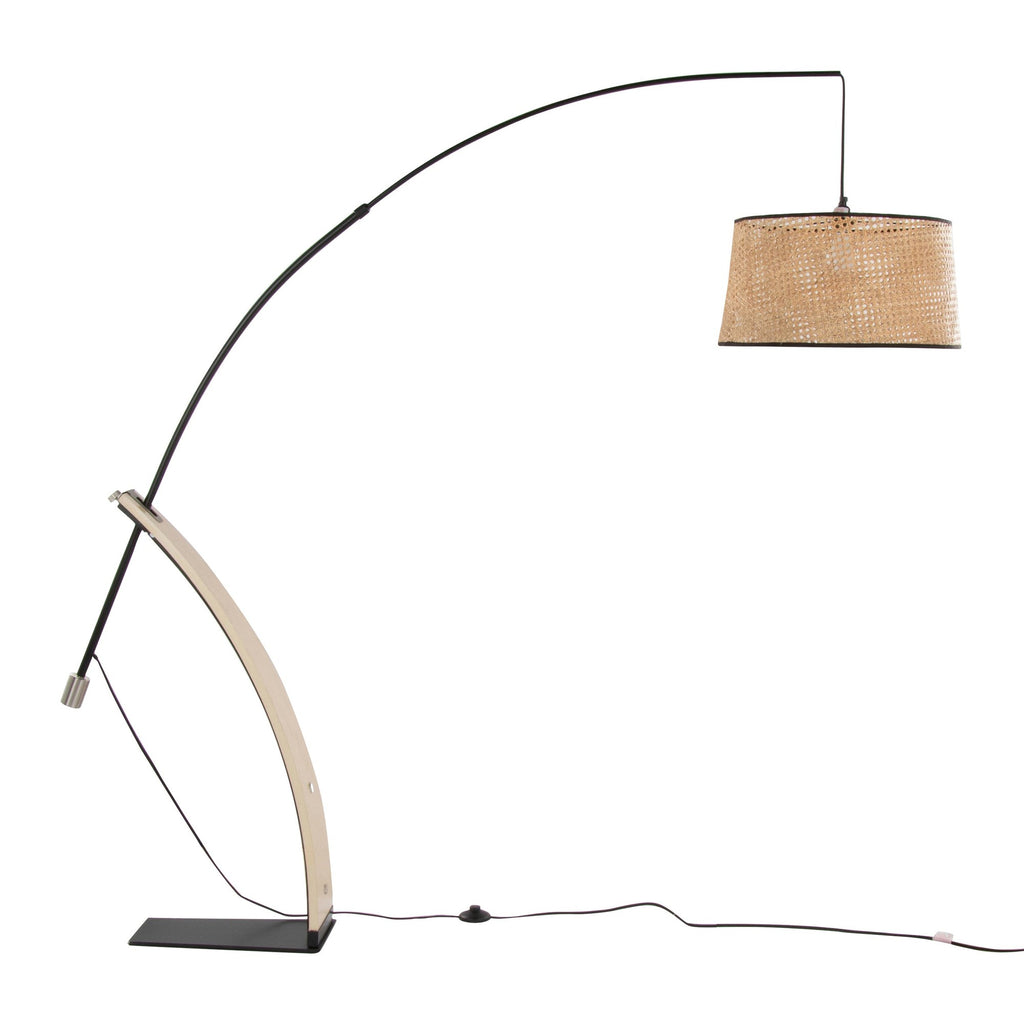 Robyn-salon Floor Lamp - Natural Wood, Black Metal, Natural Rattan