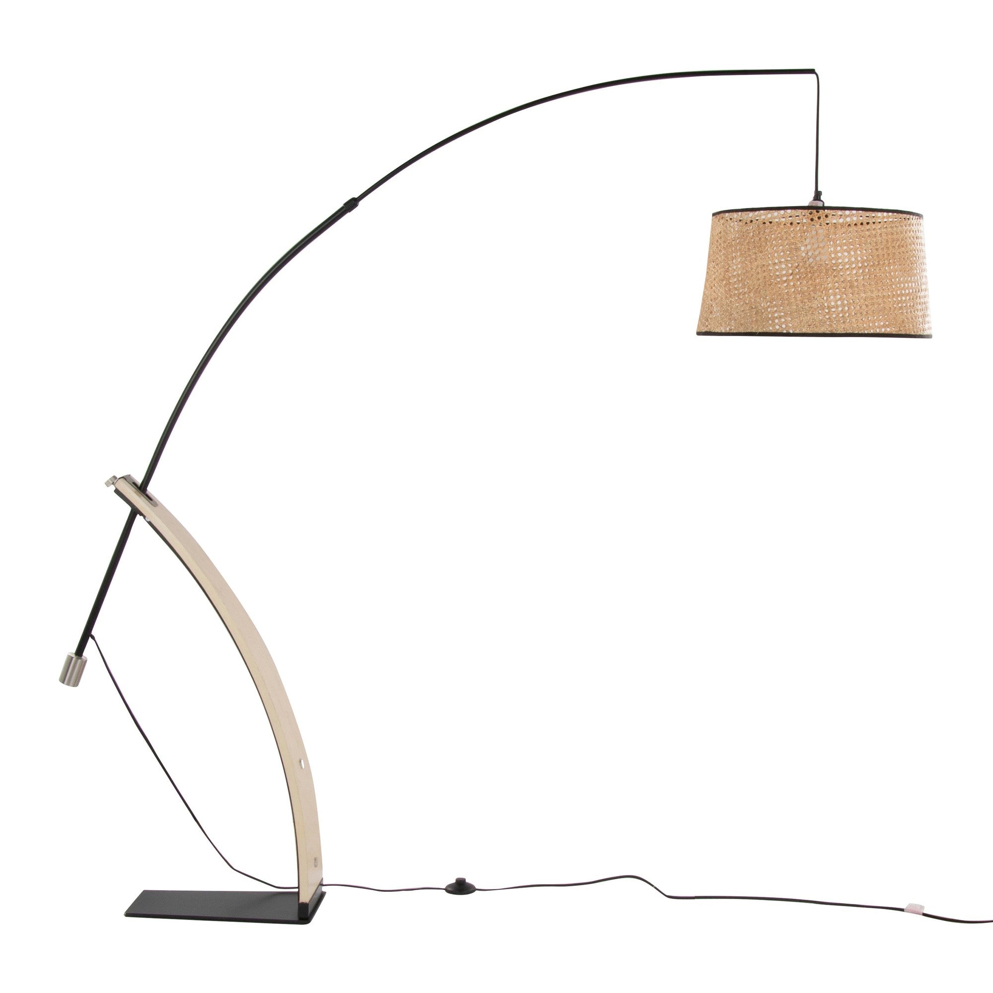 Robyn-salon Floor Lamp - Natural Wood, Black Metal, Natural Rattan