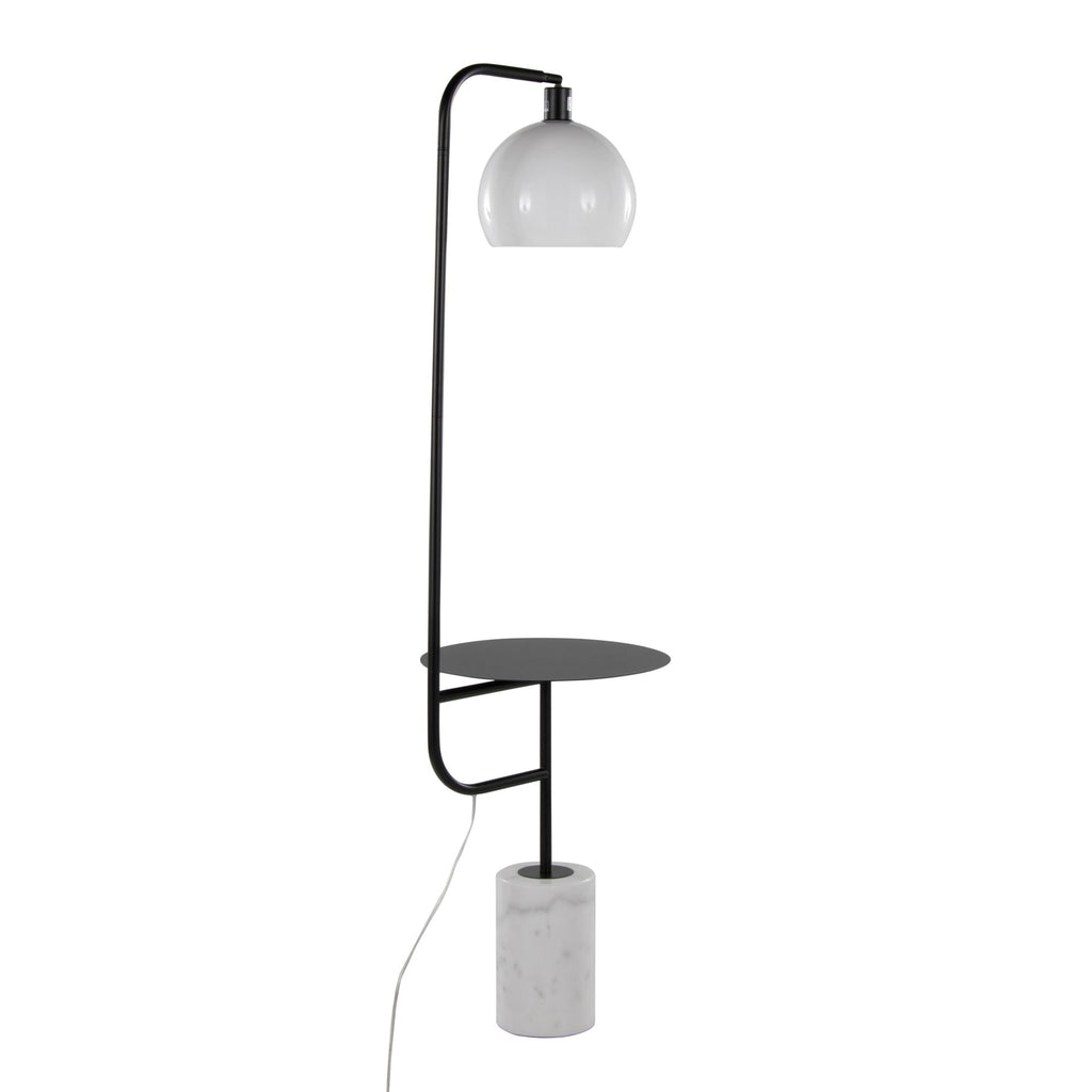 Symbol 66" Metal Floor Lamp With Side Table - Black Metal, White Marble, White Glass