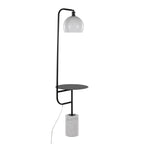 Symbol 66" Metal Floor Lamp With Side Table - Black Metal, White Marble, White Glass