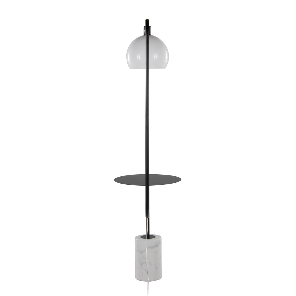 Symbol 66" Metal Floor Lamp With Side Table - Black Metal, White Marble, White Glass