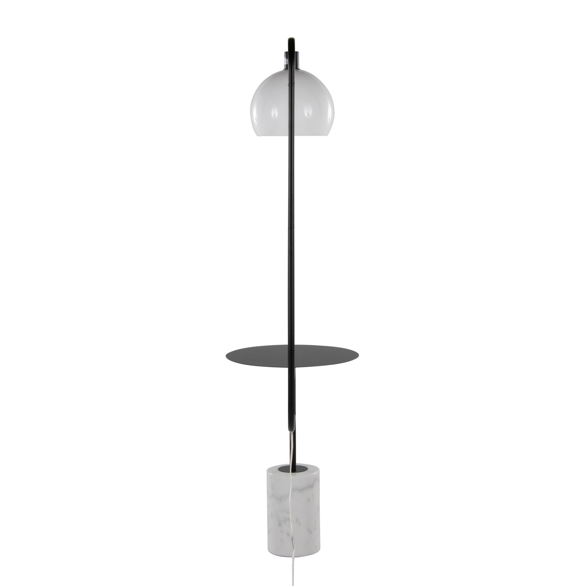 Symbol 66" Metal Floor Lamp With Side Table - Black Metal, White Marble, White Glass