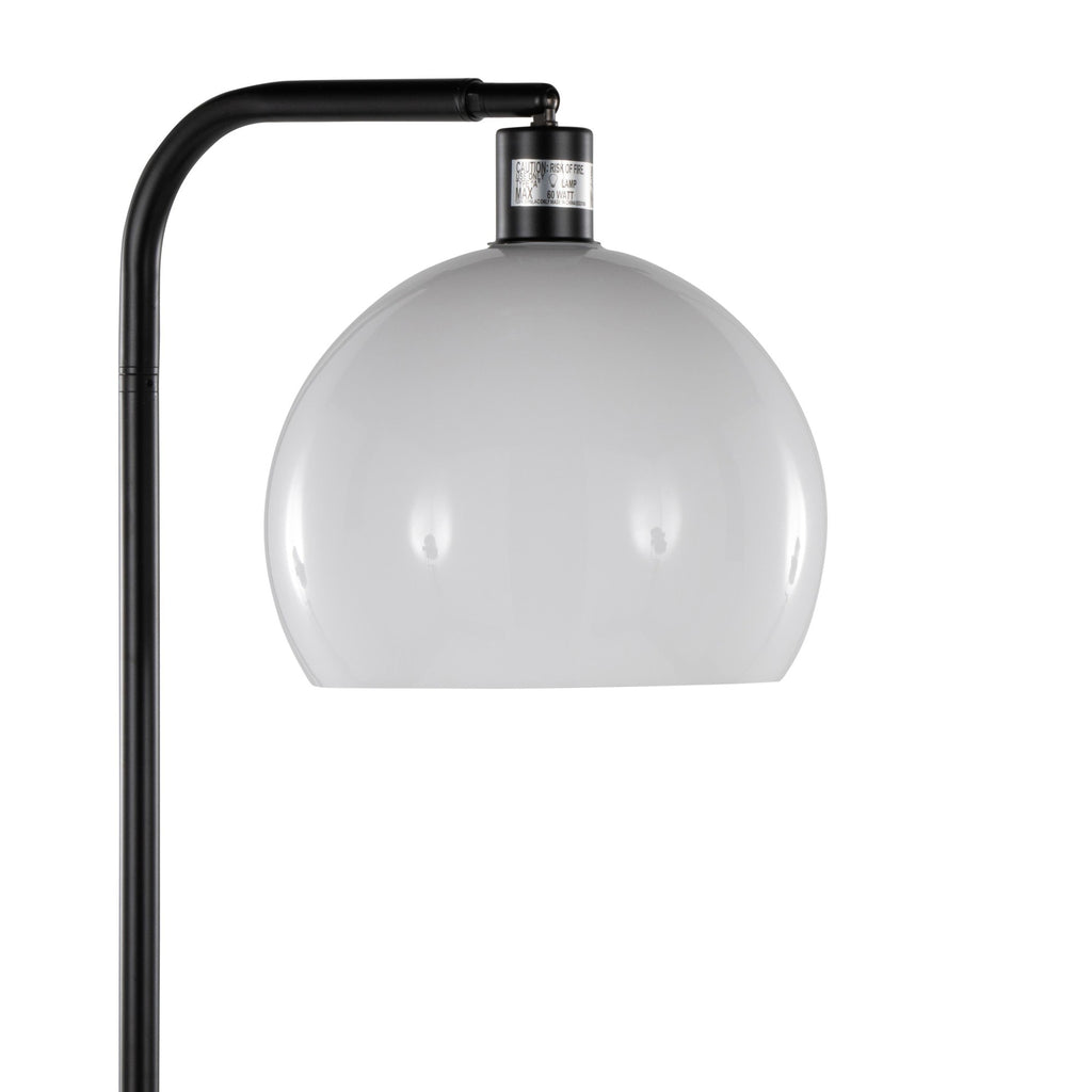 Symbol 66" Metal Floor Lamp With Side Table - Black Metal, White Marble, White Glass