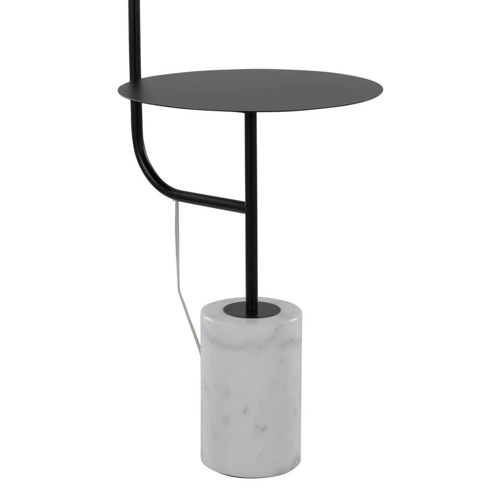 Symbol 66" Metal Floor Lamp With Side Table - Black Metal, White Marble, White Glass