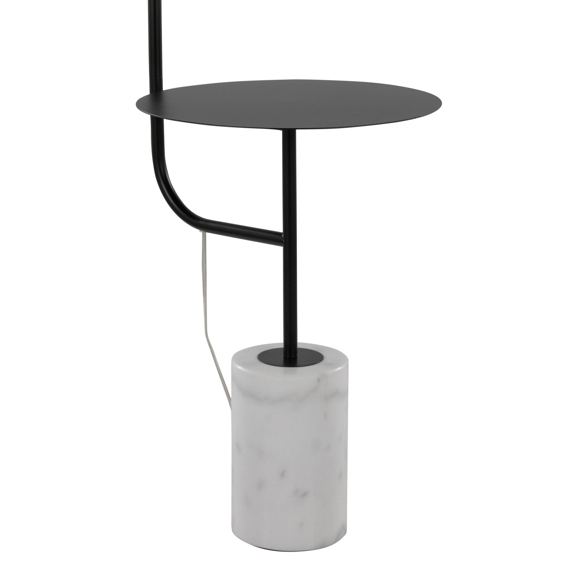 Symbol 66" Metal Floor Lamp With Side Table - Black Metal, White Marble, White Glass