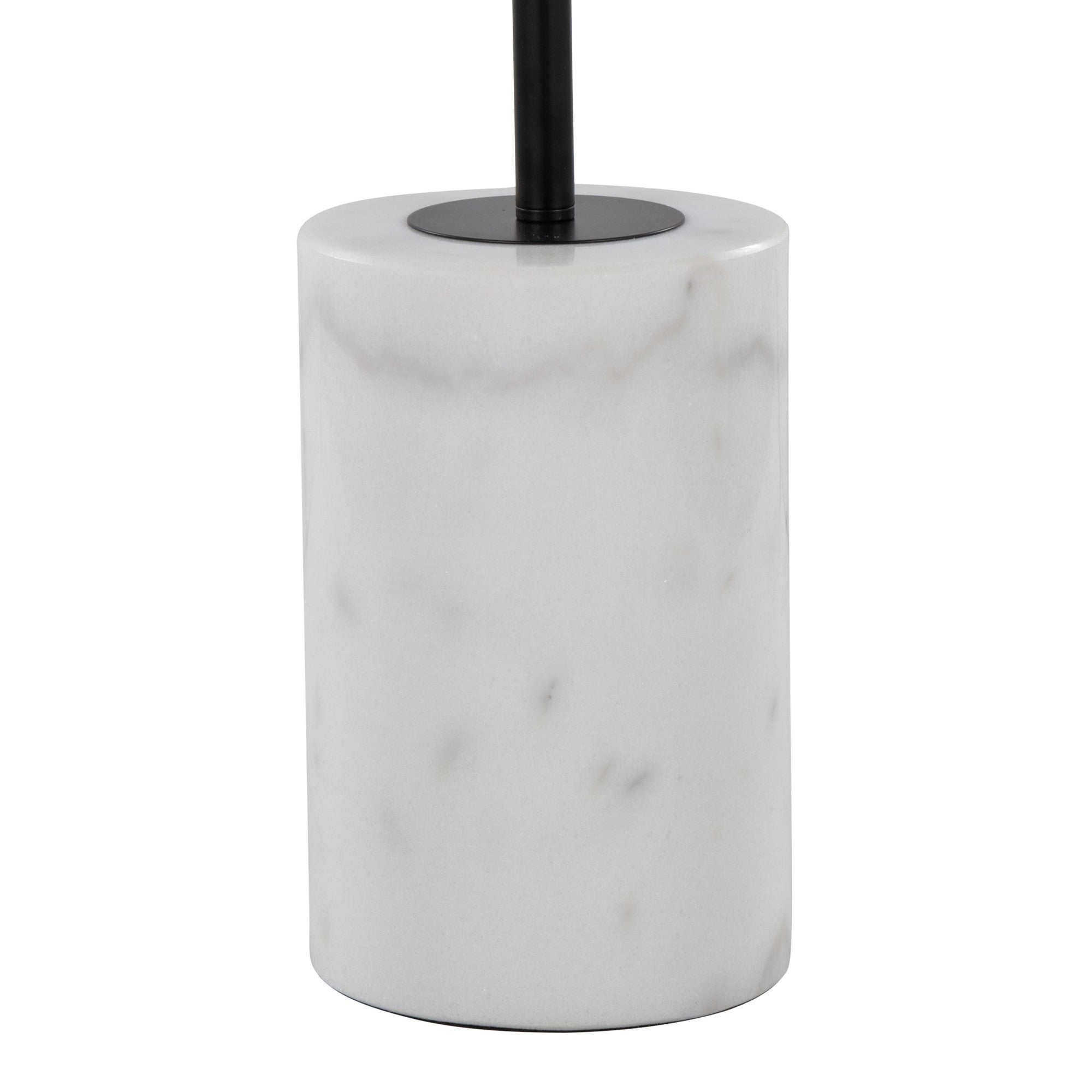 Symbol 66" Metal Floor Lamp With Side Table - Black Metal, White Marble, White Glass