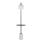 Symbol 66" Metal Floor Lamp With Side Table - Black Metal, White Marble, White Glass