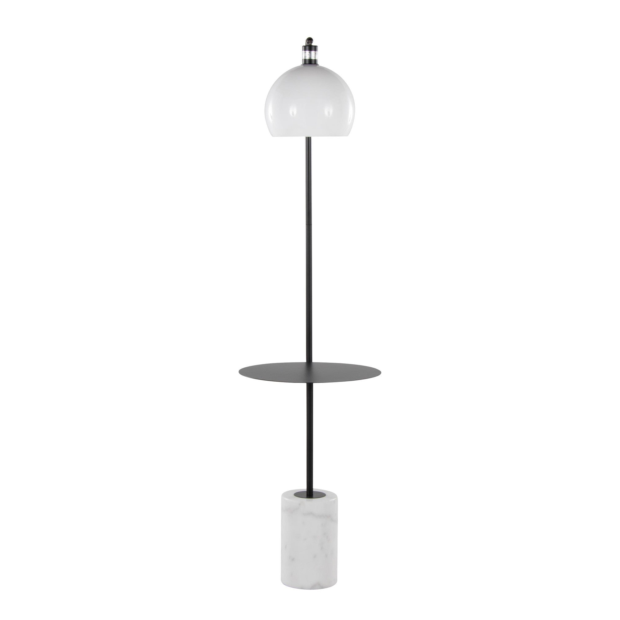 Symbol 66" Metal Floor Lamp With Side Table - Black Metal, White Marble, White Glass