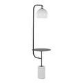 Symbol 66" Metal Floor Lamp With Side Table - Black Metal, White Marble, White Glass