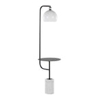 Symbol 66" Metal Floor Lamp With Side Table - Black Metal, White Marble, White Glass