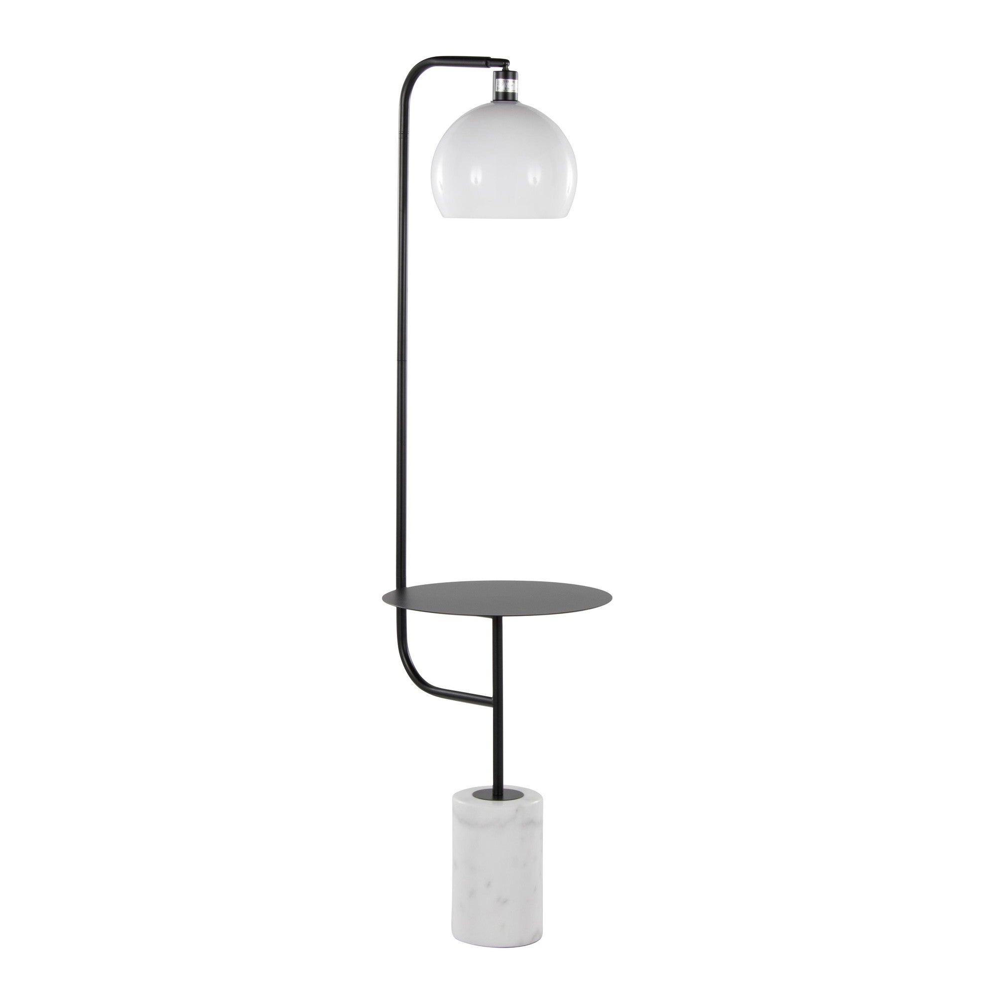 Symbol 66" Metal Floor Lamp With Side Table - Black Metal, White Marble, White Glass